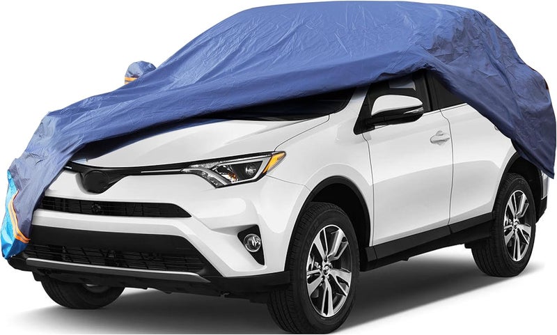 DINGHAO Car Cover Waterproof All Weather, 6 Layers Outdoor Full Exterior Cover Rain Sun UV Snowproof Protection with Zipper Cotton, Mirror Pocket for Toyota RAV4 - Image 1